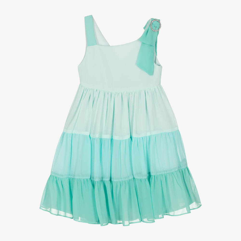 Patachou - Girls Turquoise Blue Chiffon Dress | Childrensalon