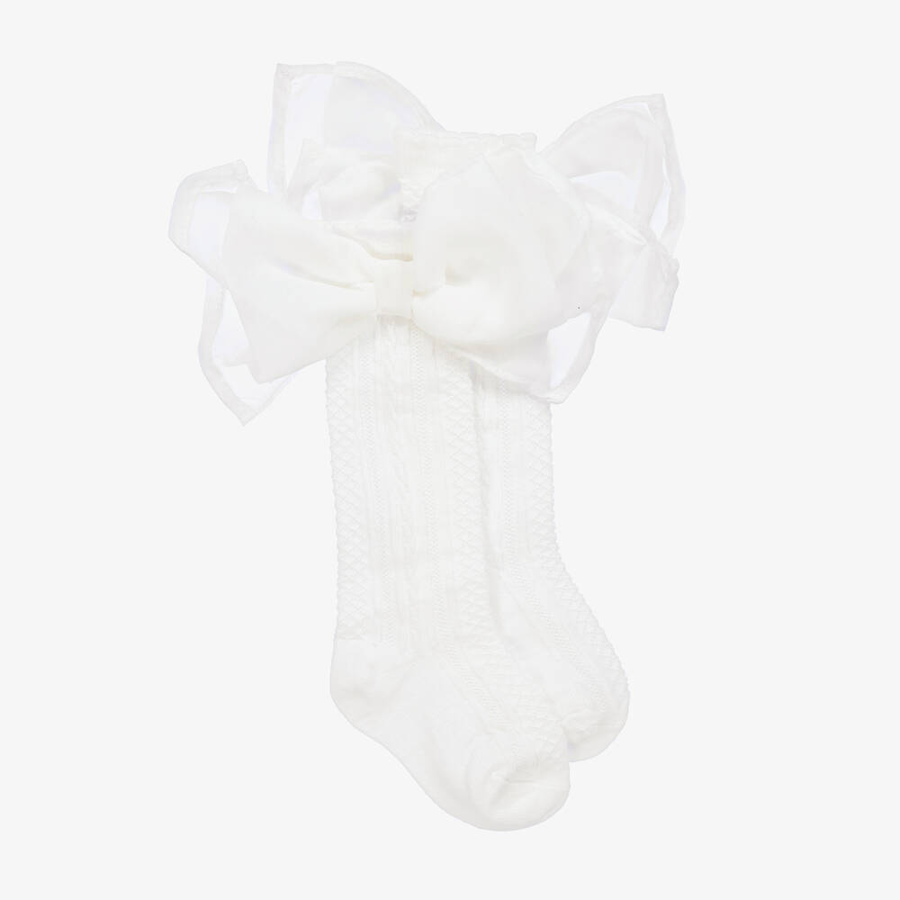 Patachou - Girls White Bow Socks | Childrensalon