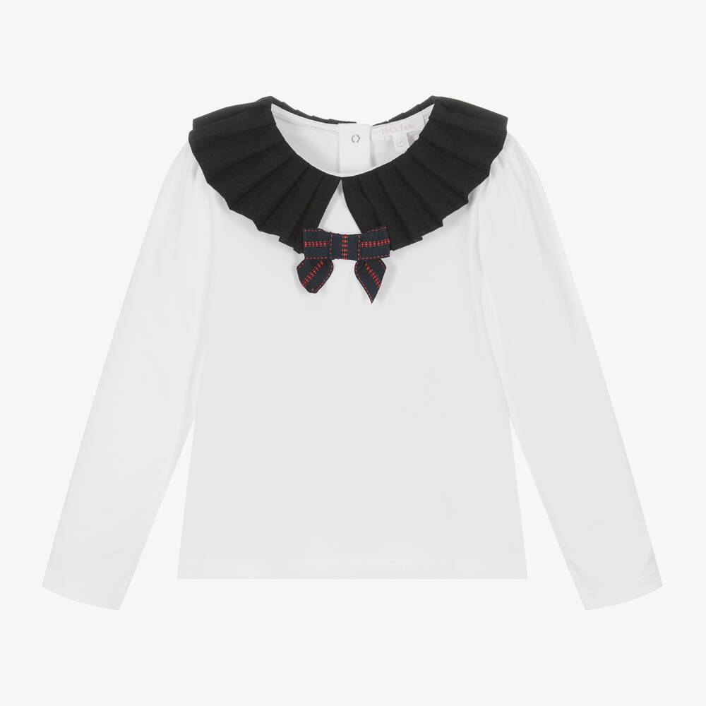 Patachou - Girls White Collared Cotton Top | Childrensalon