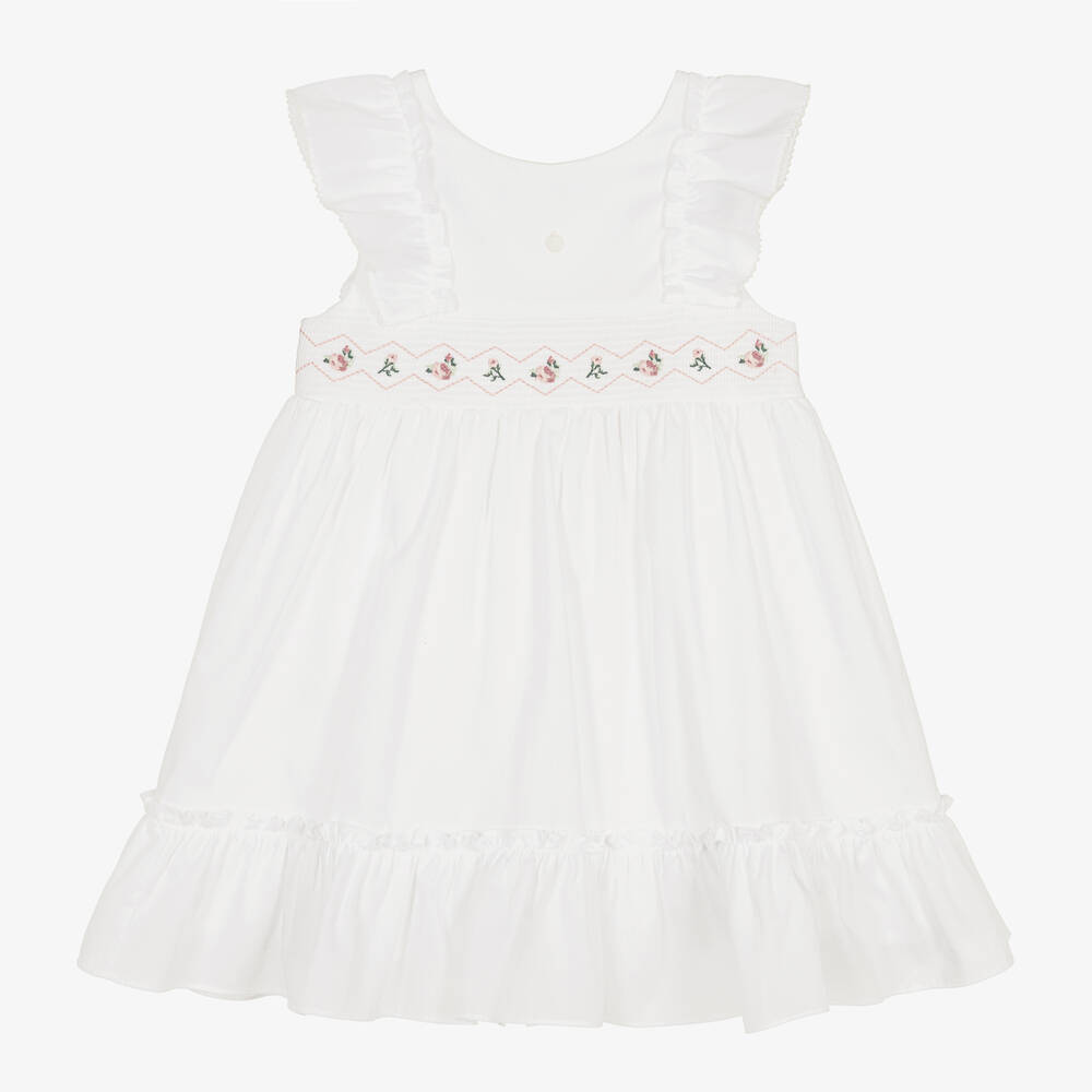 Patachou - Girls White Cotton Embroidered Dress | Childrensalon