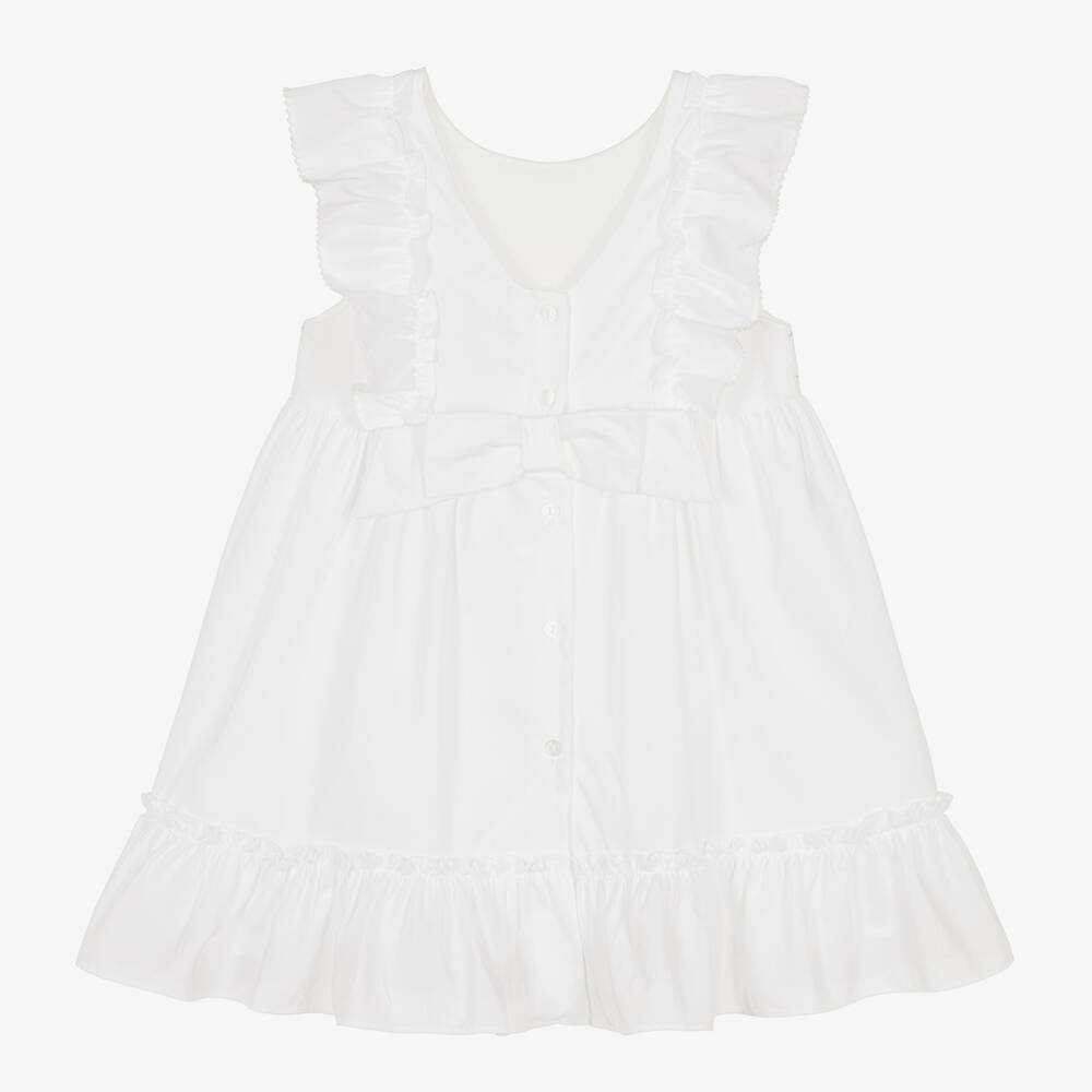 Patachou - Girls White Cotton Embroidered Dress | Childrensalon