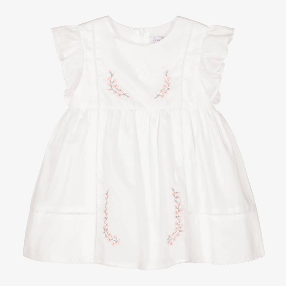 - Girls White Embroidered Cotton Dress