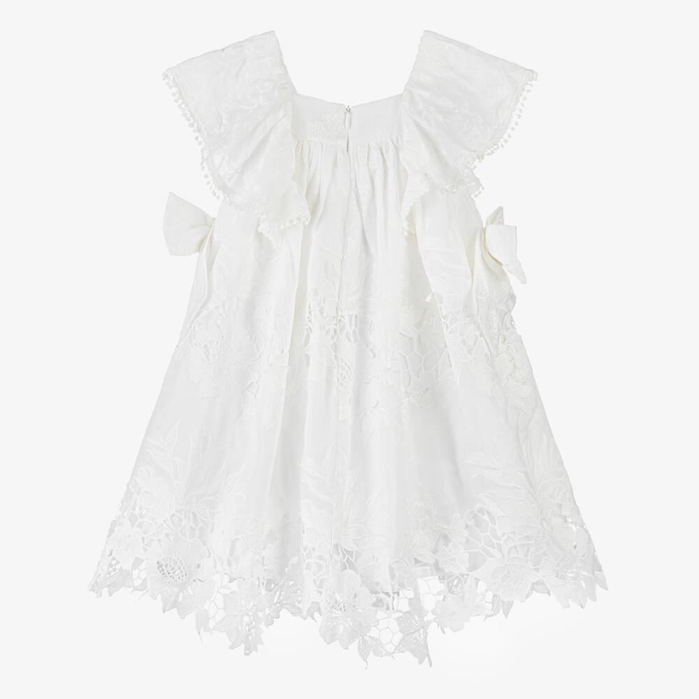 Patachou - Girls White Embroidered Cotton & Lace Dress | Childrensalon