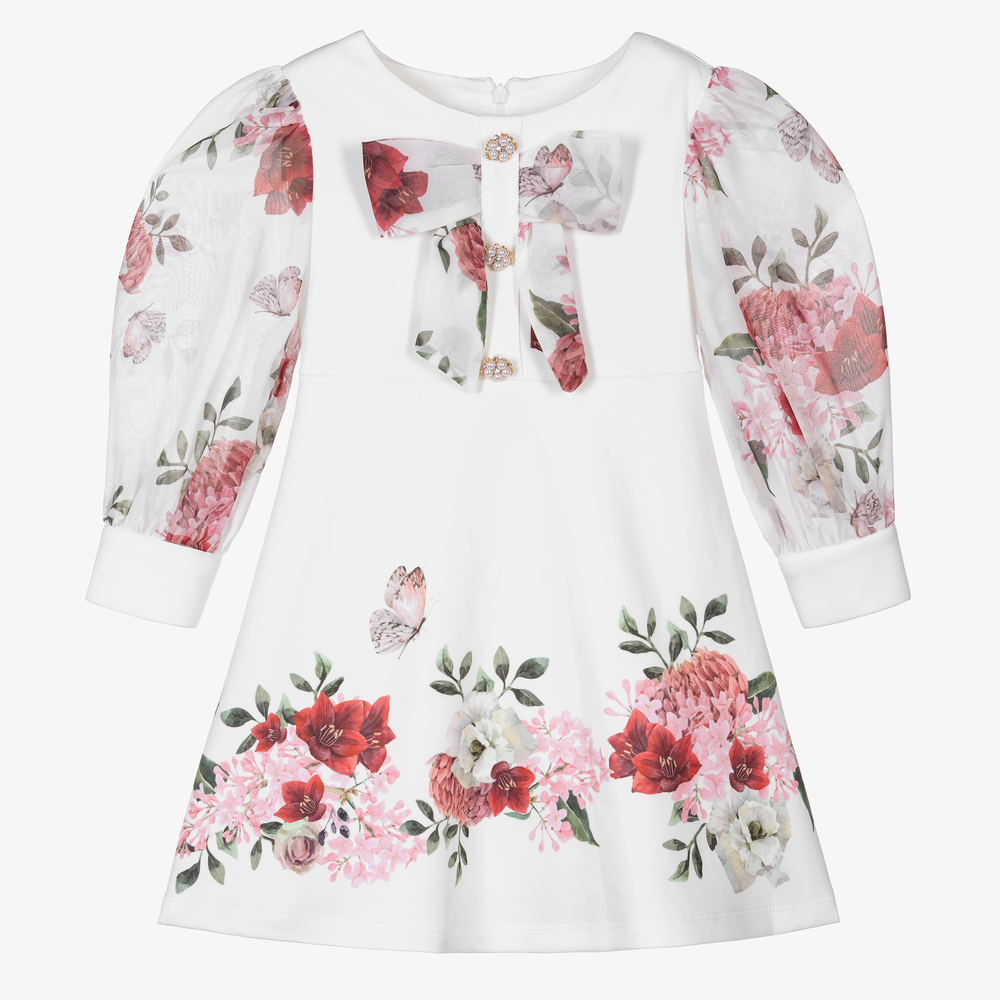 Patachou - Weißes Kleid mit Blumen-Print (M) | Childrensalon