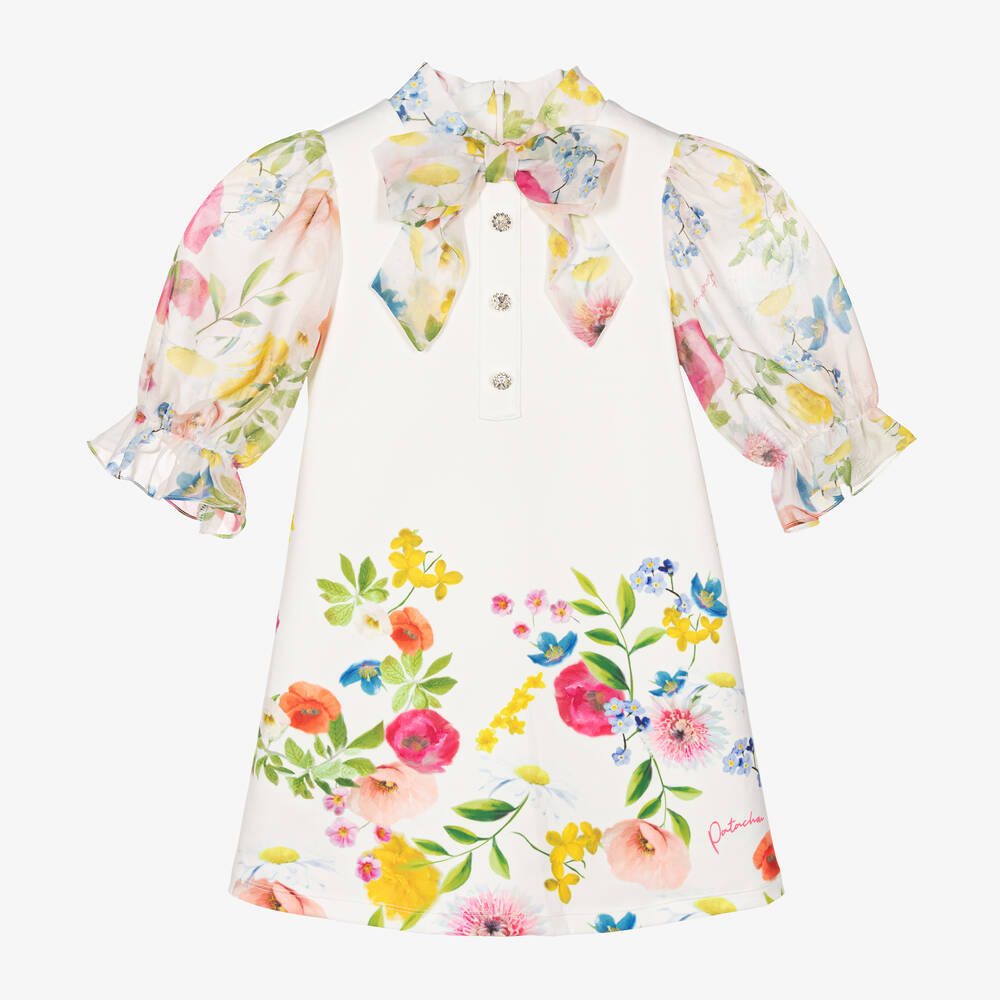 Patachou - Girls White Floral Print Dress | Childrensalon