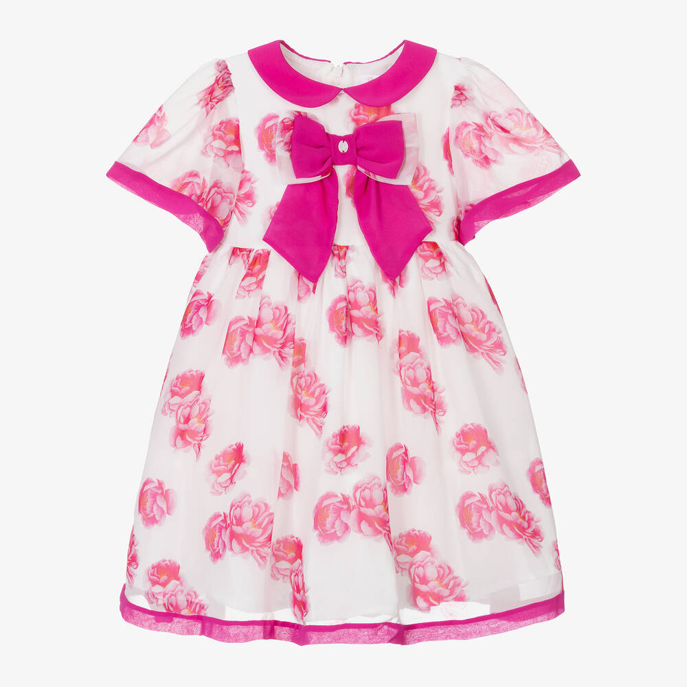 Patachou - Chiffonkleid in Weiß und Pink | Childrensalon