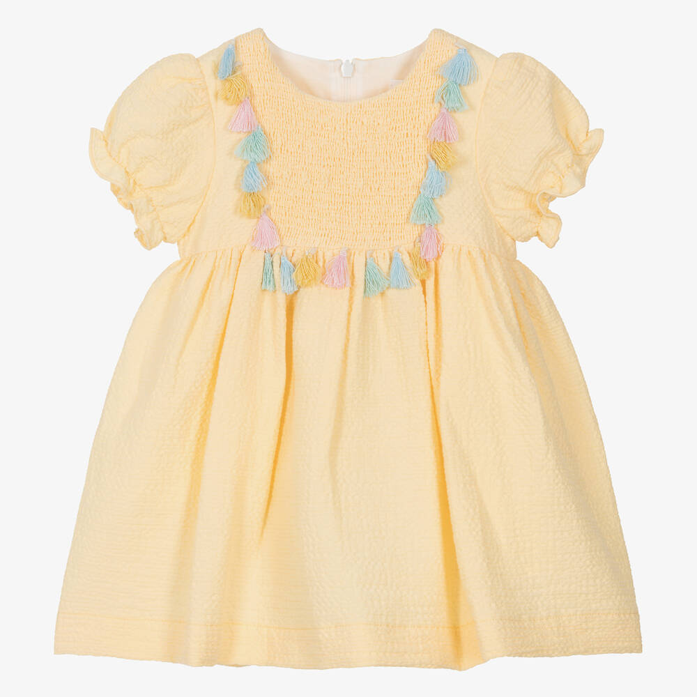 Patachou - Girls Yellow Cotton Seersucker Dress | Childrensalon