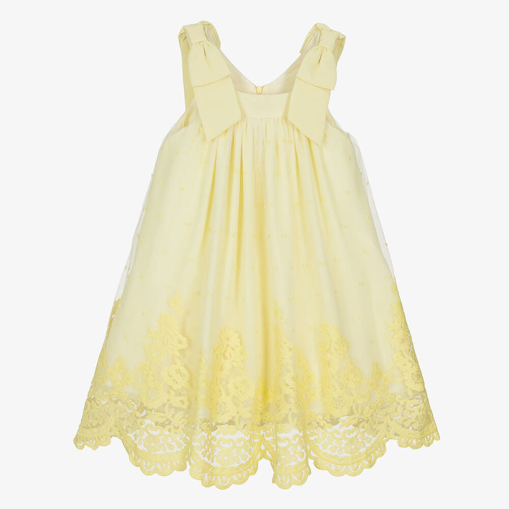 Patachou - Girls Yellow Embroidered Tulle Dress | Childrensalon