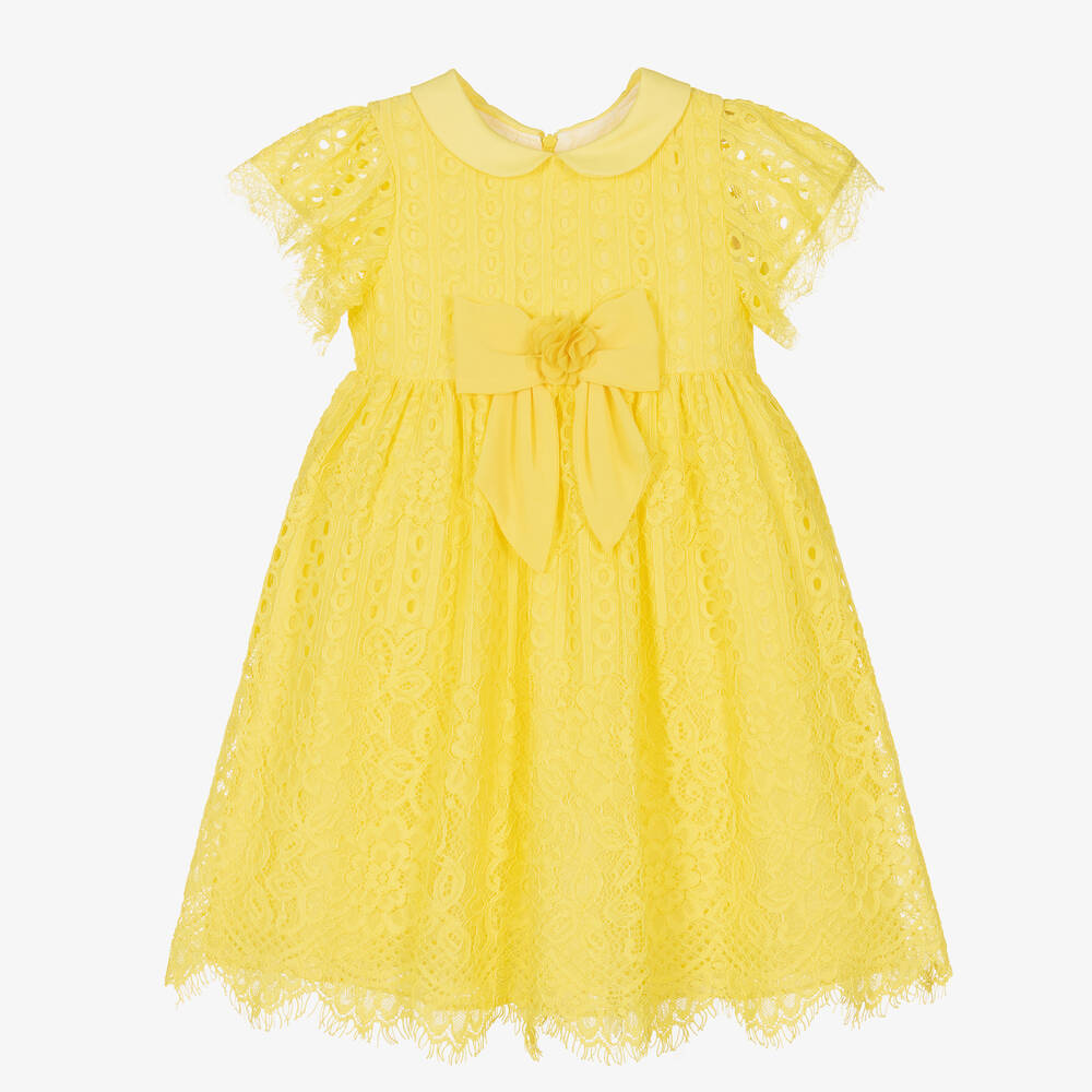 Patachou - Желтое кружевное платье с цветочным узором для девочек | Childrensalon