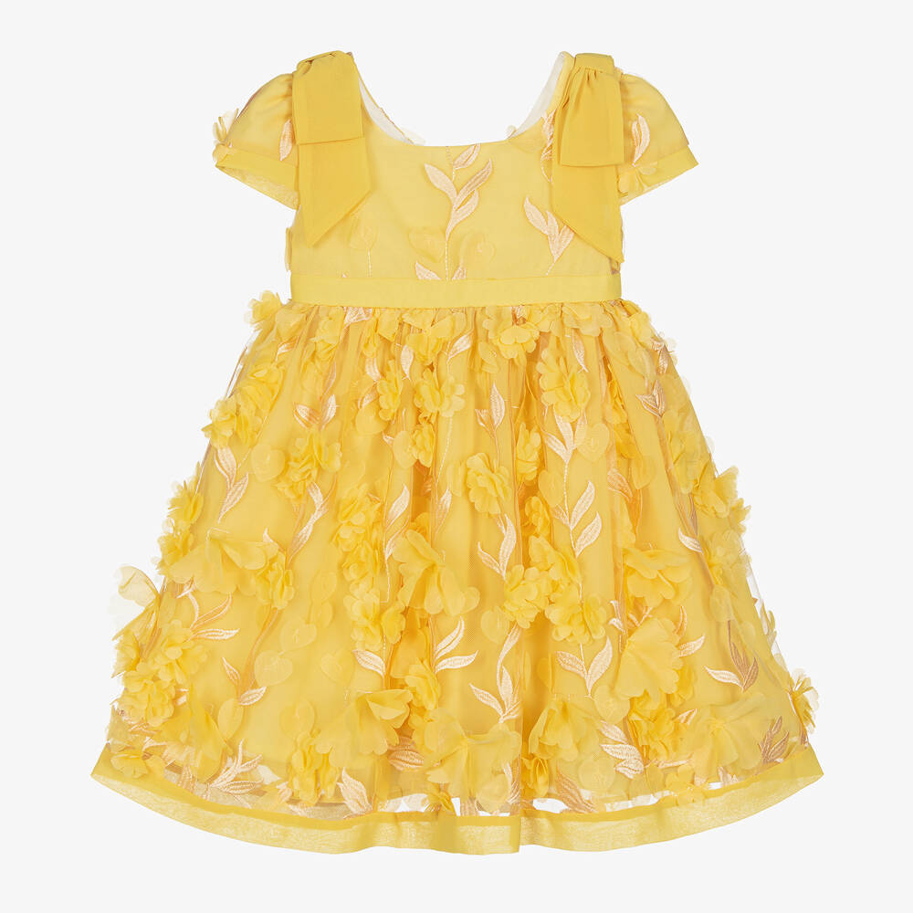 Patachou - Girls Yellow Floral Tulle Dress | Childrensalon