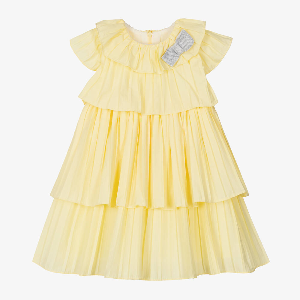 Patachou Kids' Girls Yellow Pleated Cotton Dress