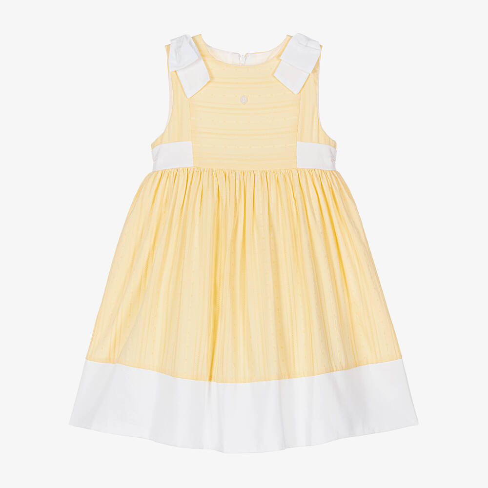 Patachou - فستان بلا أكمام قطن لون أصفر وأبيض | Childrensalon