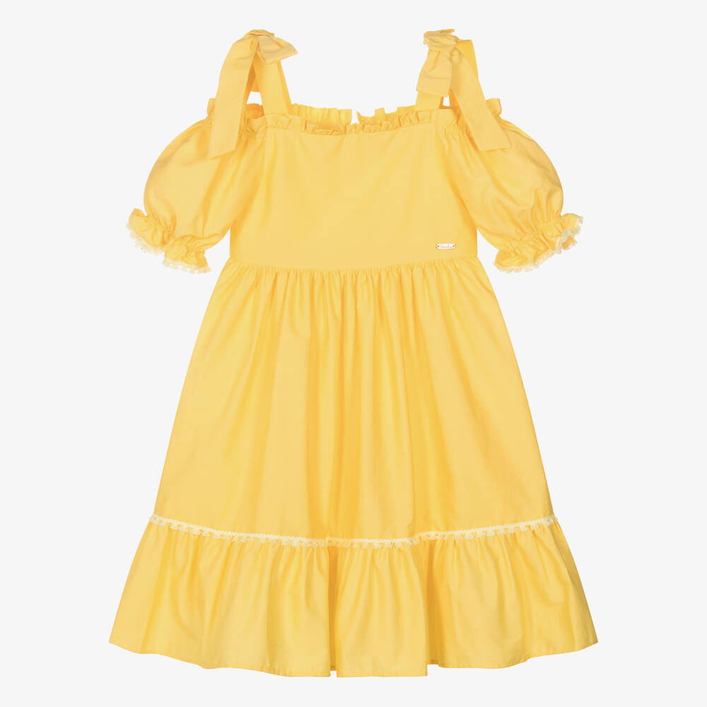 Patachou - Girls Yellow Tiered Cotton Dress | Childrensalon