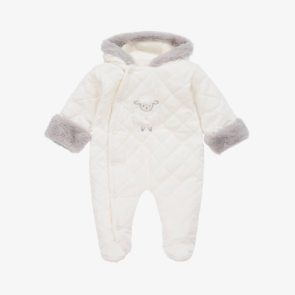 Patachou - Ivory Quilted Cotton Pramsuit | Childrensalon