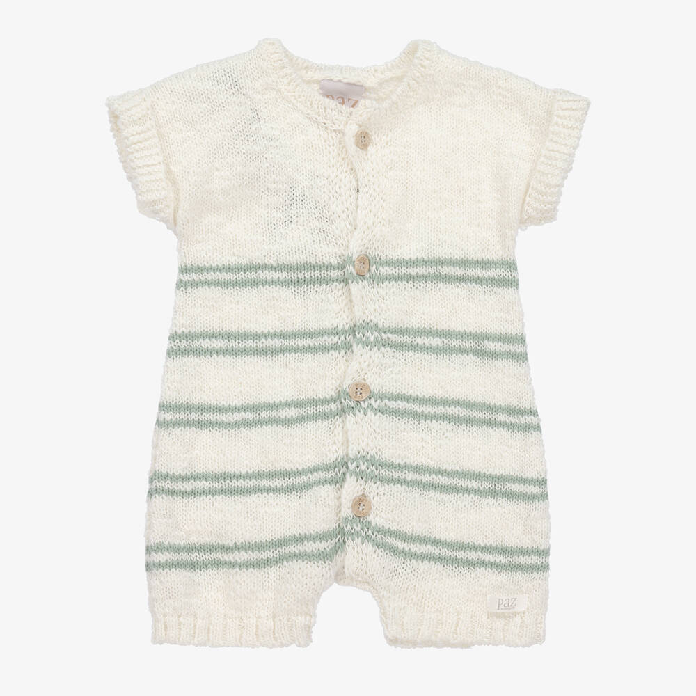 Paz Rodriguez Baby Boys Ivory & Green Knitted Shortie