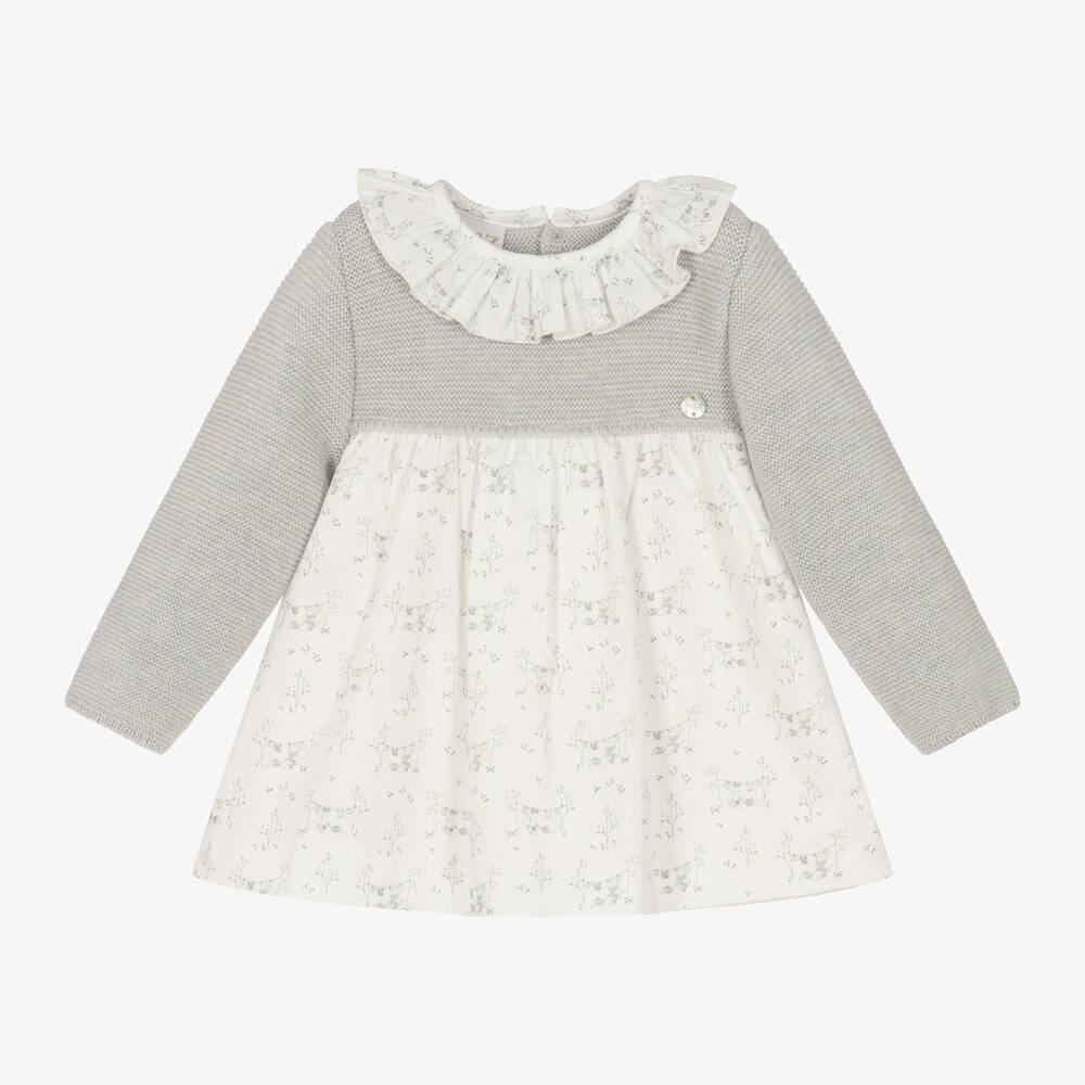 Paz Rodríguez - Baby Girls Grey & White Cotton Dress | Childrensalon