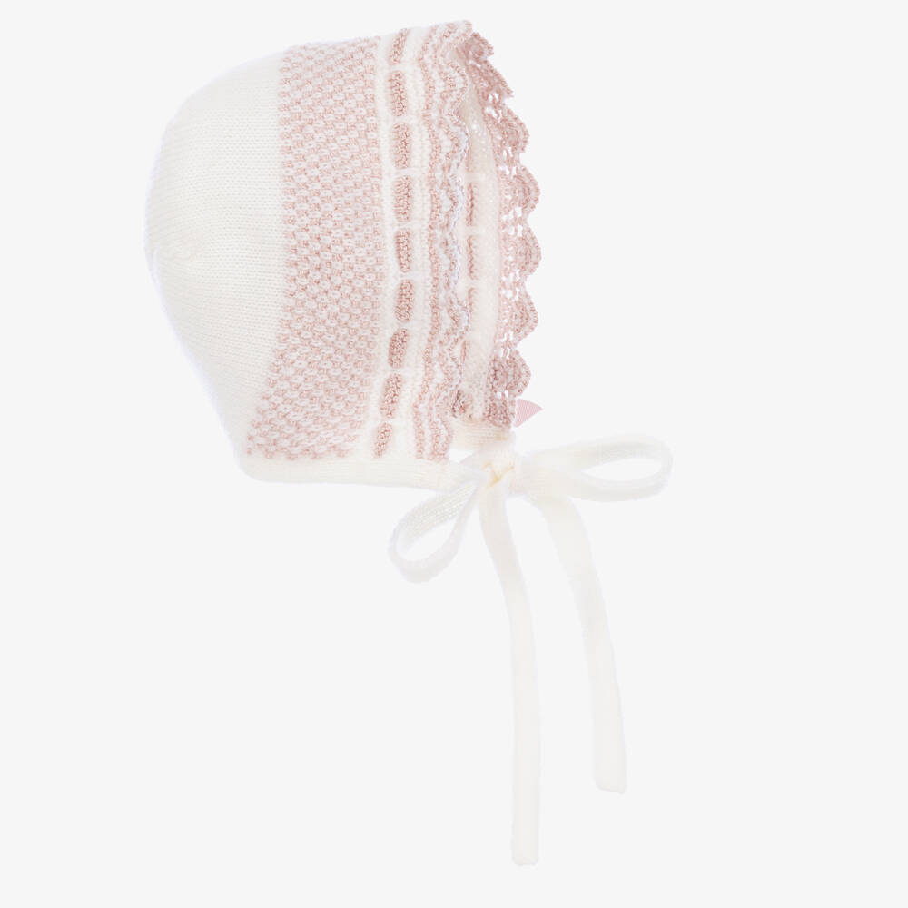 Paz Rodríguez - Baby Girls Ivory & Pink Wool Knit Bonnet | Childrensalon