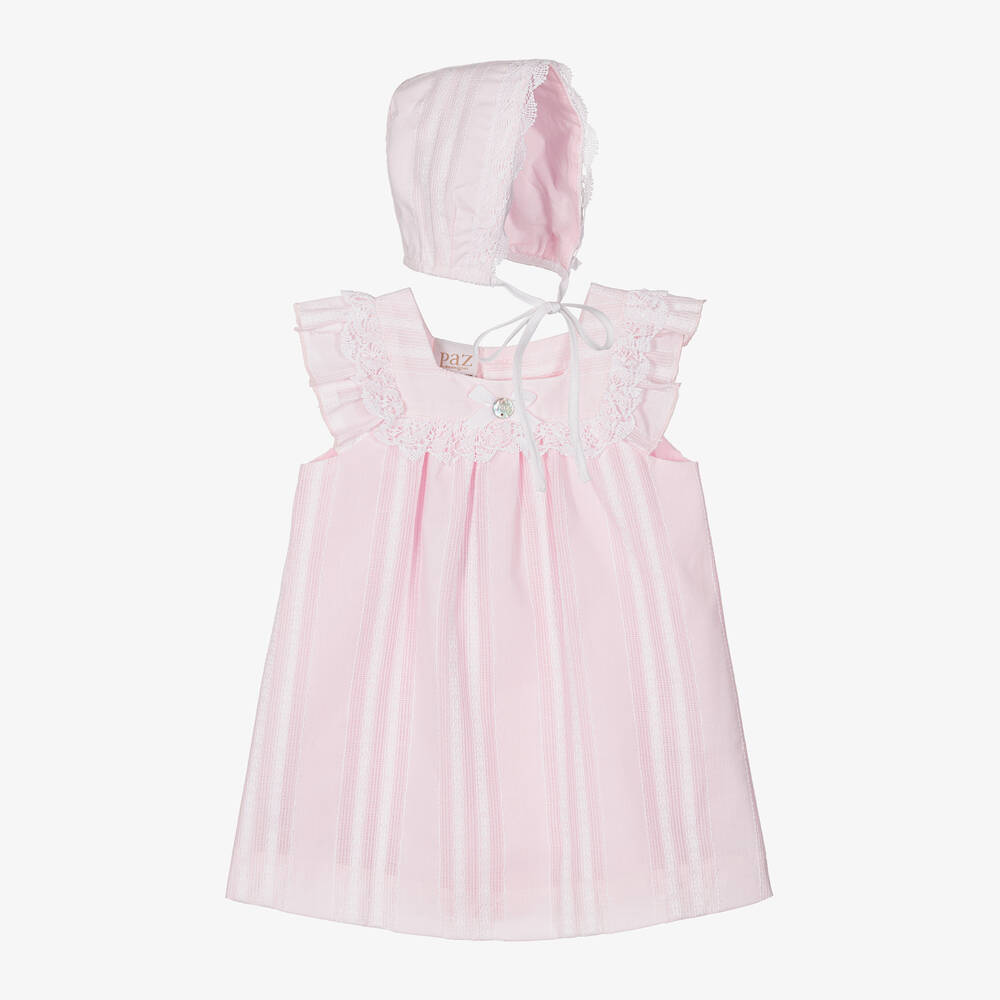 Paz Rodríguez - طقم فستان قطن لون زهري للمولودات | Childrensalon