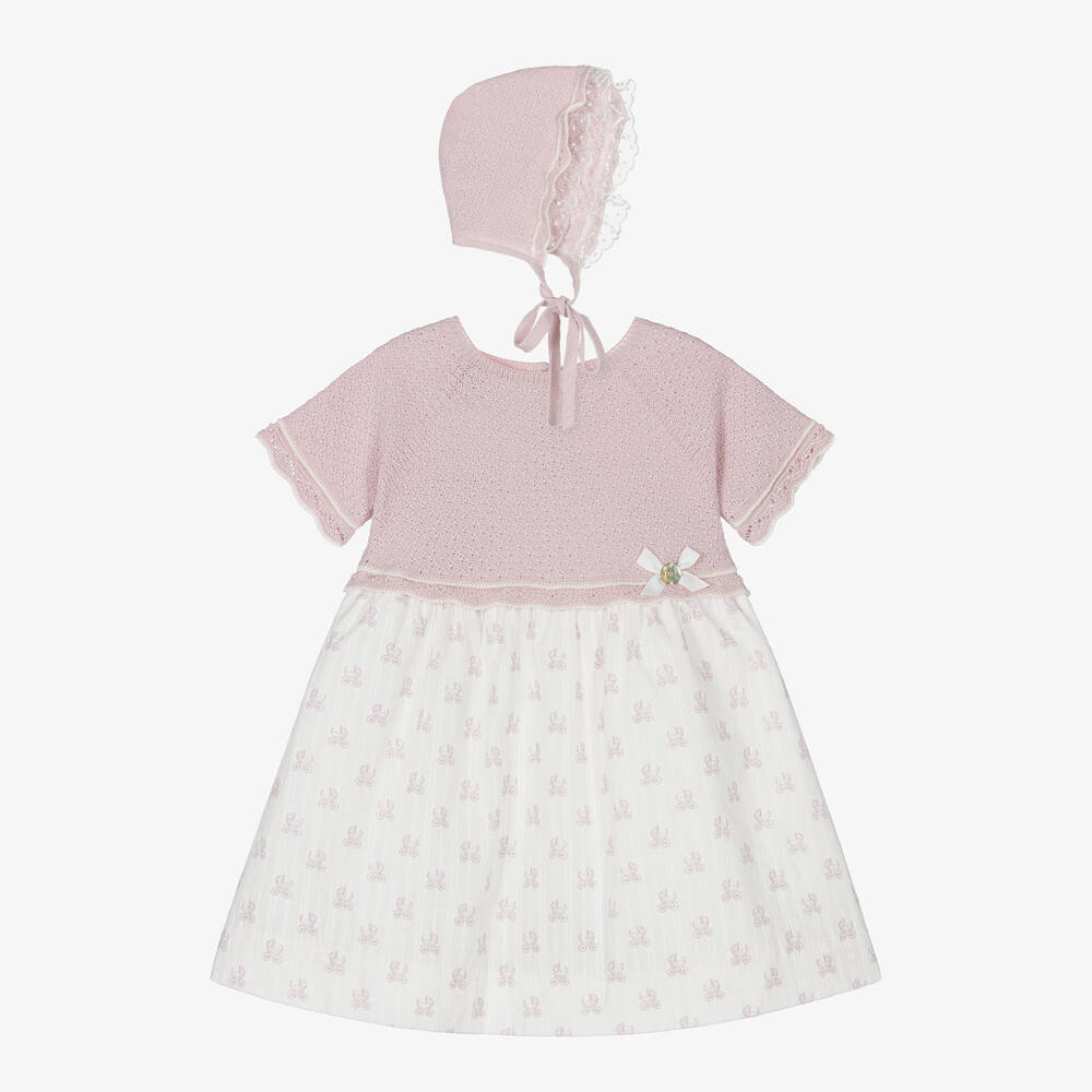 Paz Rodríguez - Baby Girls Pink Cotton Knit Dress Set | Childrensalon