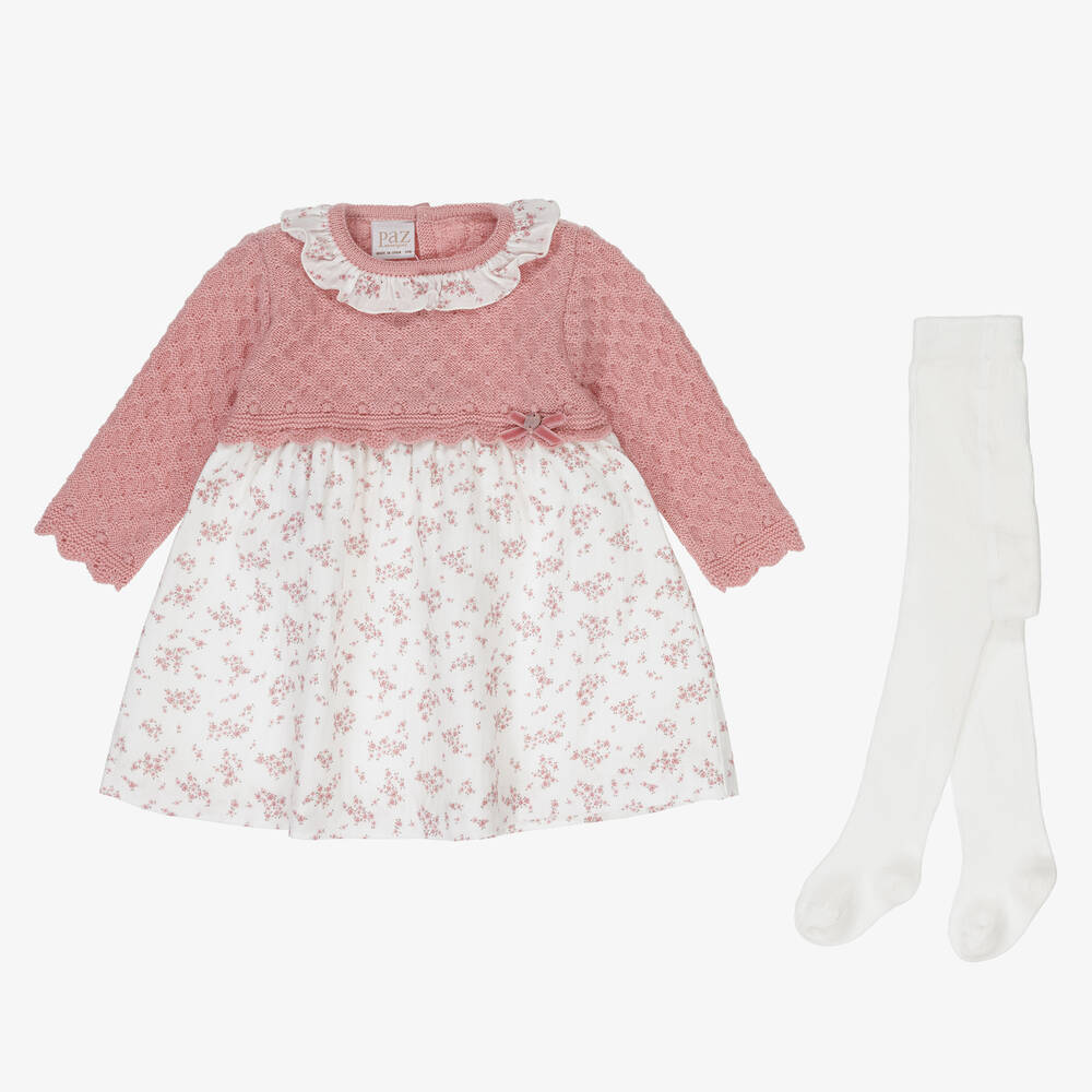 Paz Rodríguez - Baby Girls Pink Floral Merino Wool Dress Set | Childrensalon