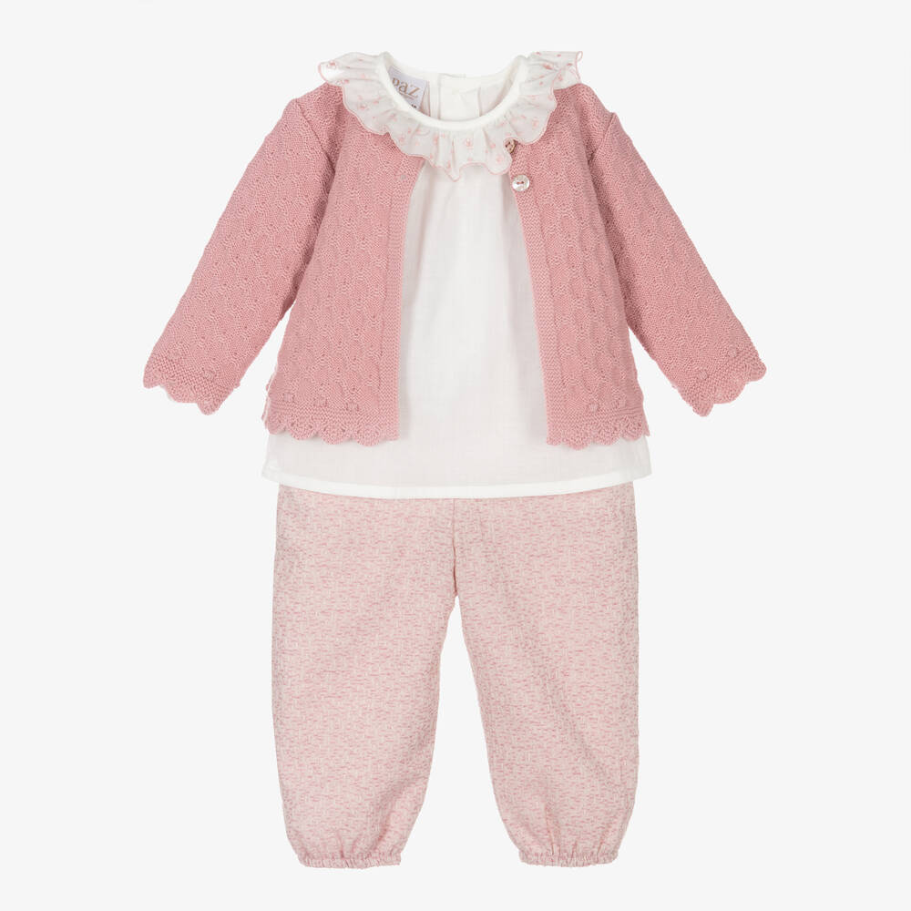 Paz Rodríguez - Baby Girls Pink & Ivory Trouser Set | Childrensalon