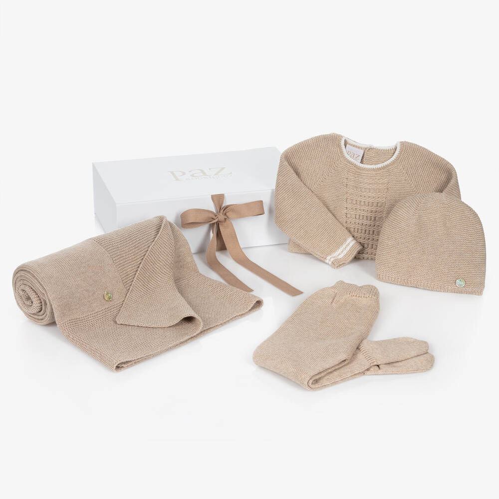 Paz Rodríguez - Beige Cotton Knit Babysuit Set | Childrensalon