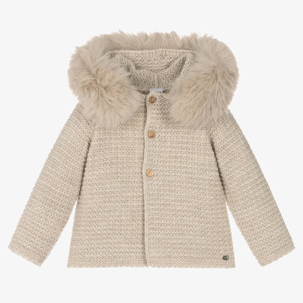 Paz Rodríguez - Beige Wool Knit Hooded Jacket | Childrensalon