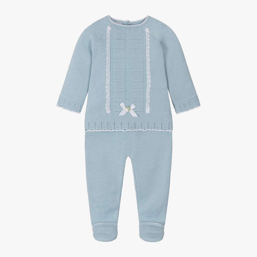Paz Rodríguez - Blue Cotton Knit 2 Piece Babygrow | Childrensalon