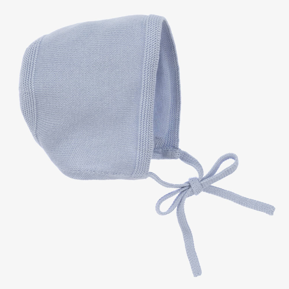 Paz Rodriguez Blue Cotton Knit Baby Bonnet