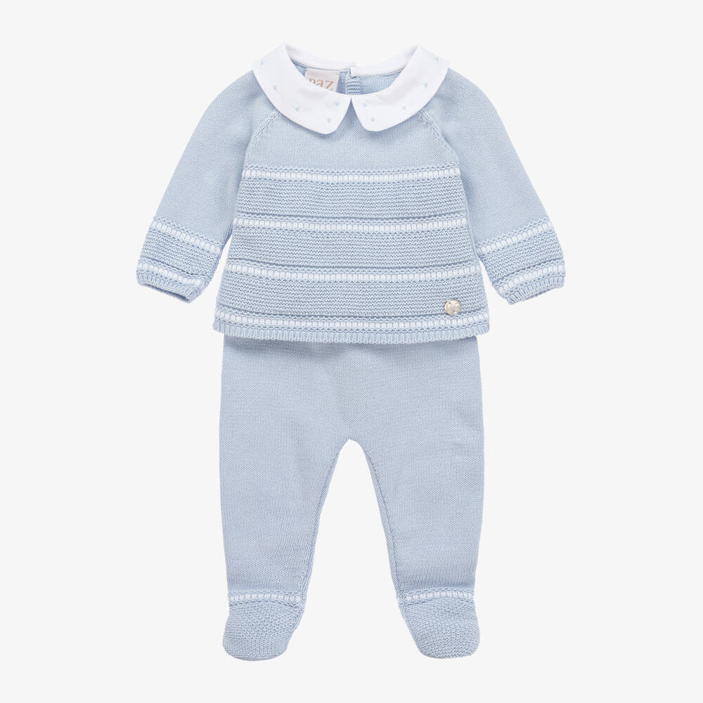 Paz Rodríguez - Blue Organic Cotton Knit 2 Piece Babygrow | Childrensalon