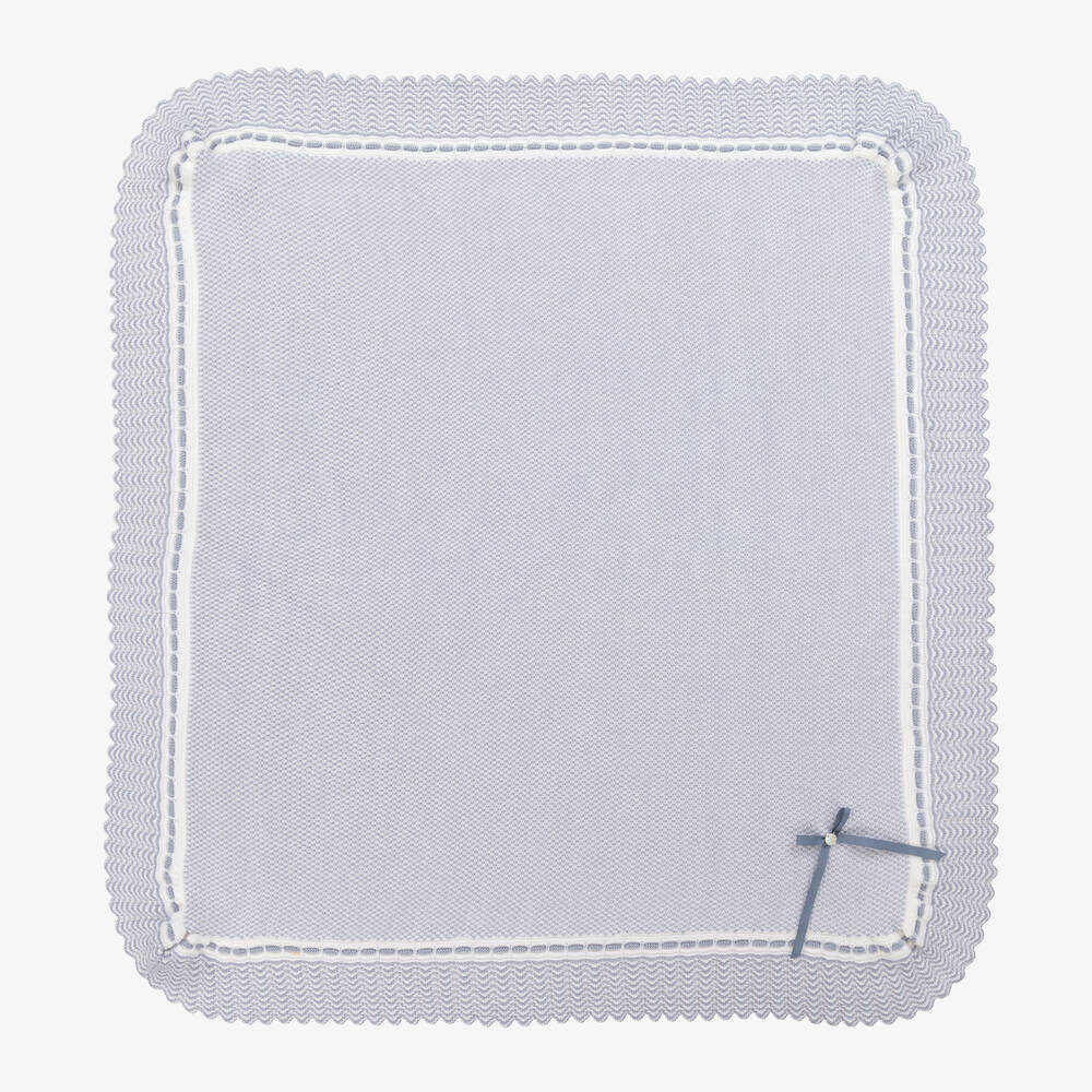 Paz Rodríguez - Blue Wool Knit Baby Shawl (106cm) | Childrensalon