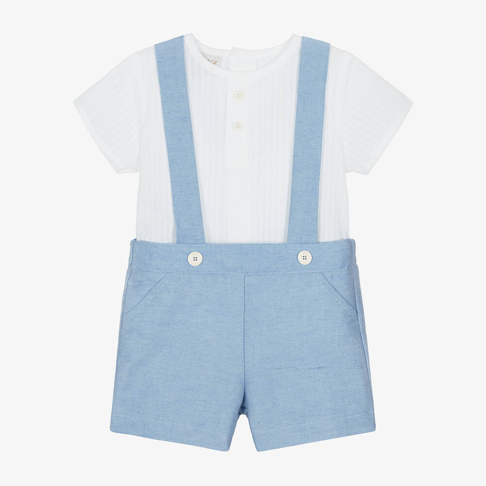 Paz Rodríguez - Белая рубашка и голубые шорты из хлопка для мальчиков | Childrensalon