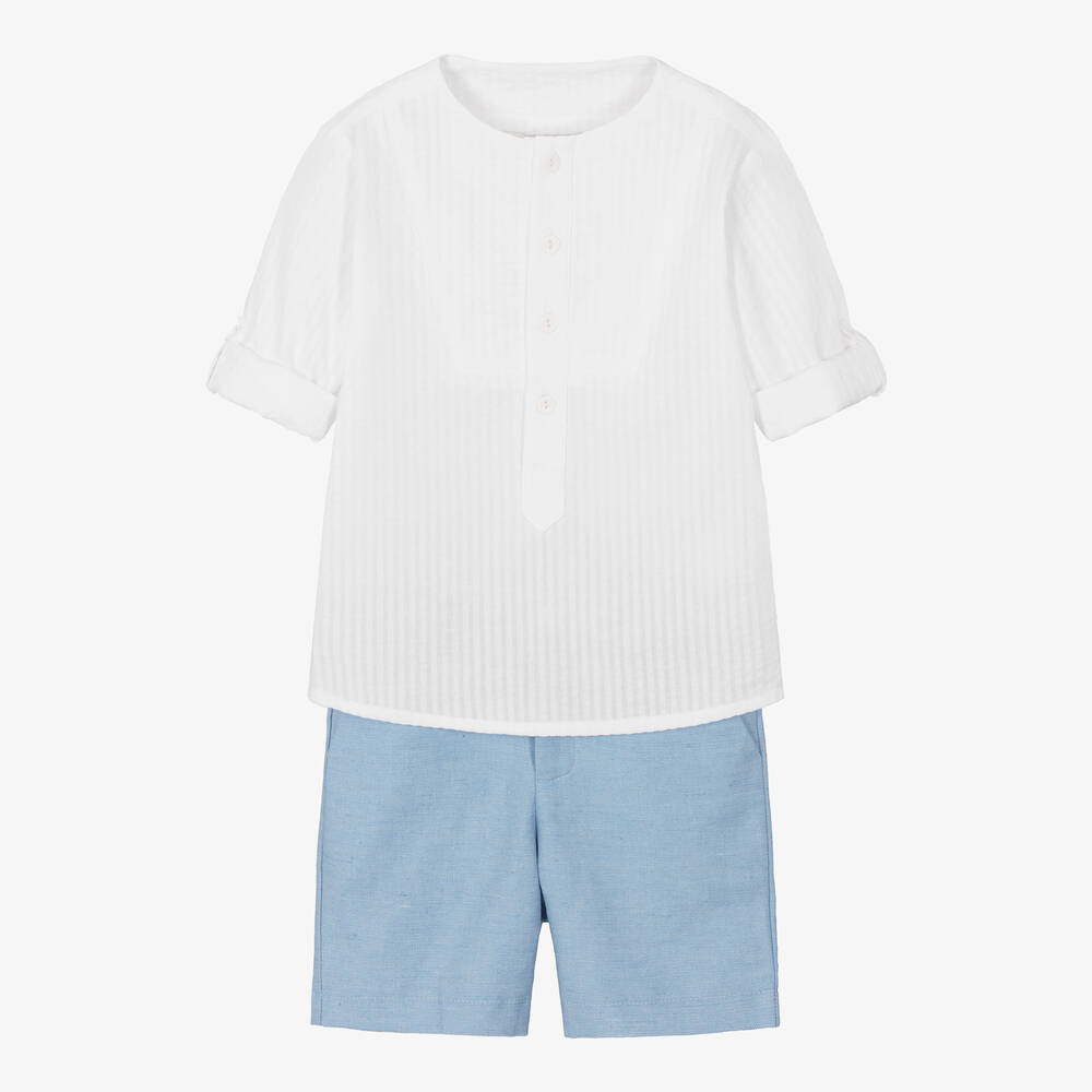 Paz Rodríguez - Белая рубашка и голубые шорты из хлопка для мальчиков | Childrensalon
