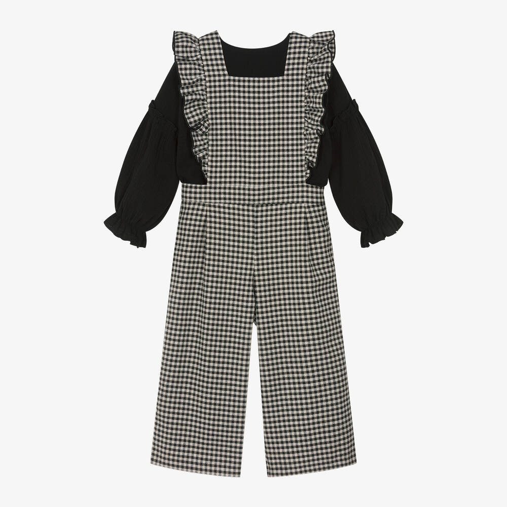 Paz Rodríguez - Girls Black Check Jumpsuit Set | Childrensalon