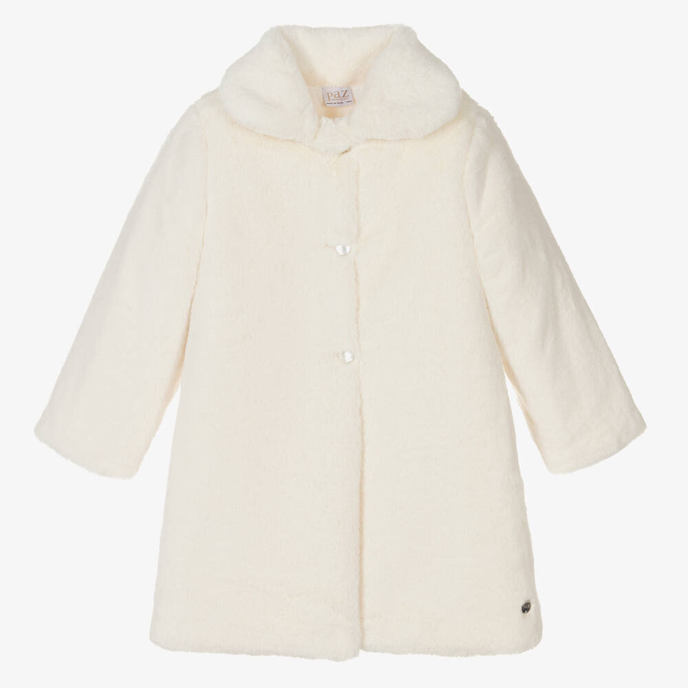 Paz Rodríguez - Girls Ivory Faux Fur Coat | Childrensalon