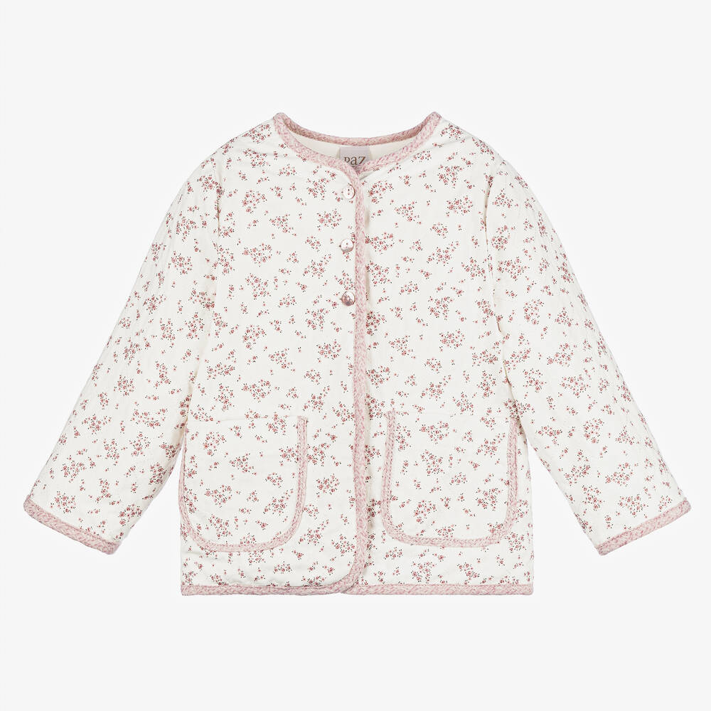 Paz Rodríguez - Girls Ivory & Pink Cotton Floral Jacket | Childrensalon