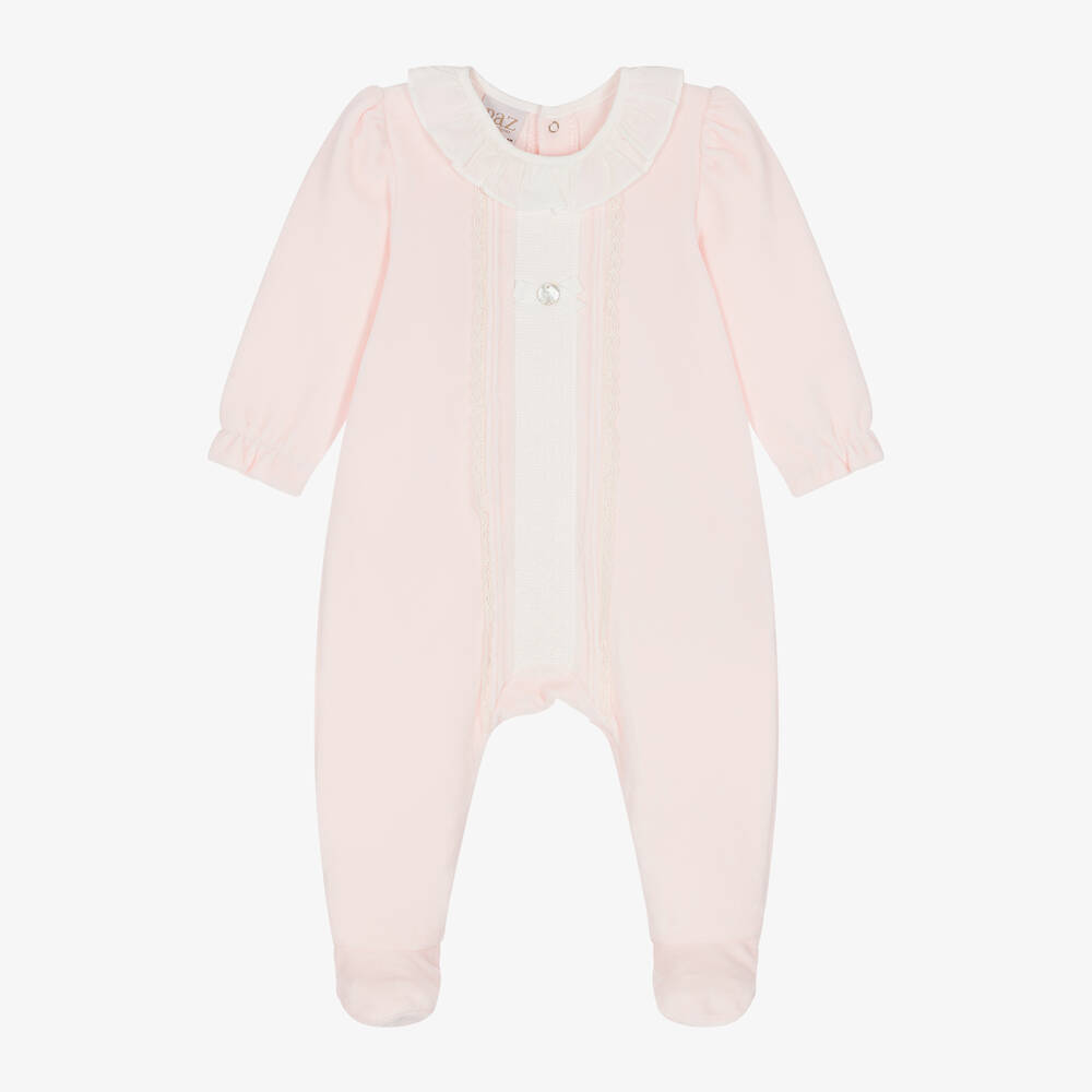 Paz Rodríguez - Girls Pink Velour Babygrow | Childrensalon