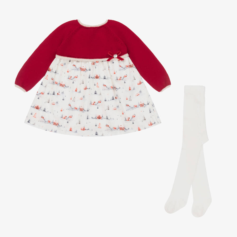 Paz Rodríguez - Girls Red Snowy Merino Wool Dress Set | Childrensalon