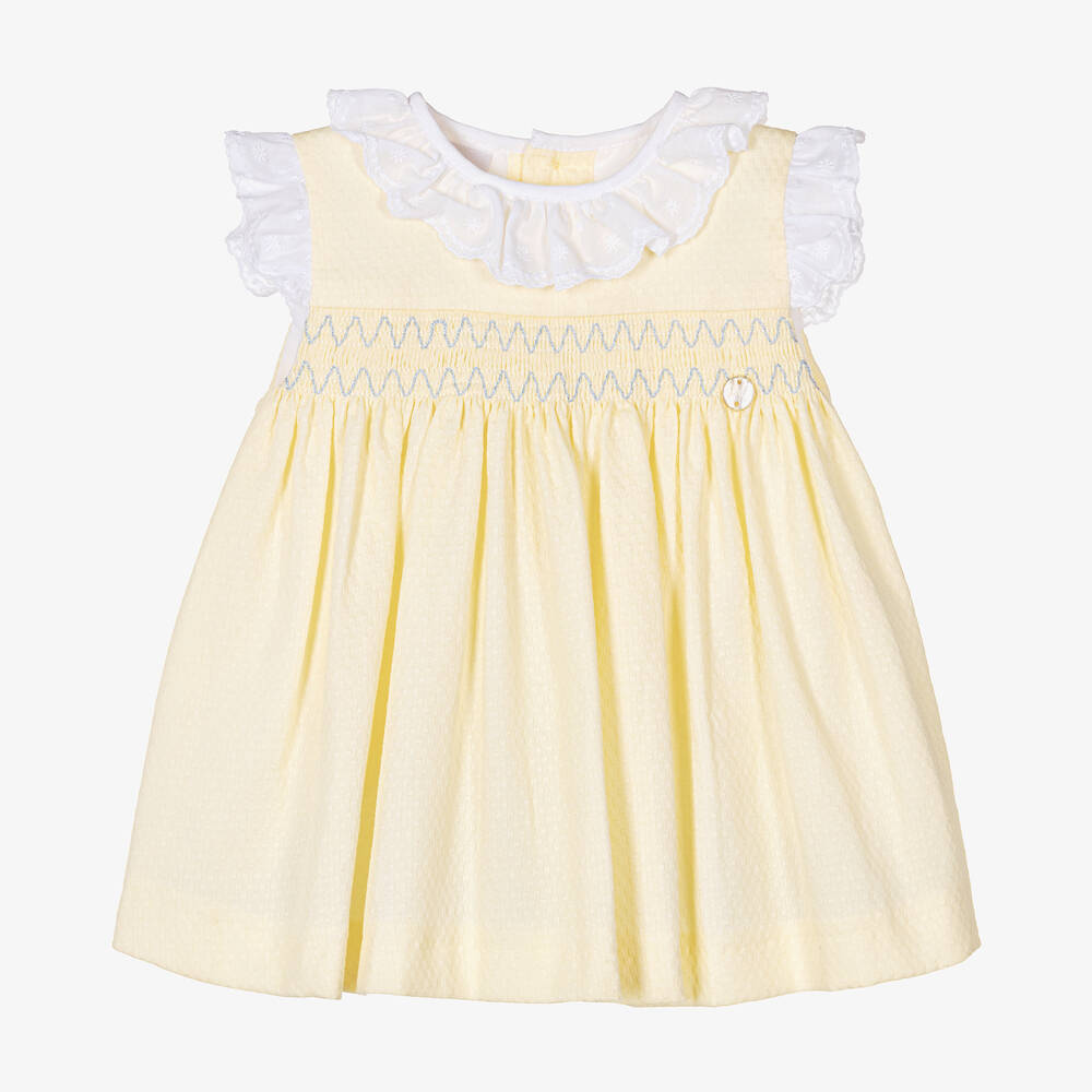 Paz Rodriguez Babies' Girls Yellow Cotton Smocked Dress