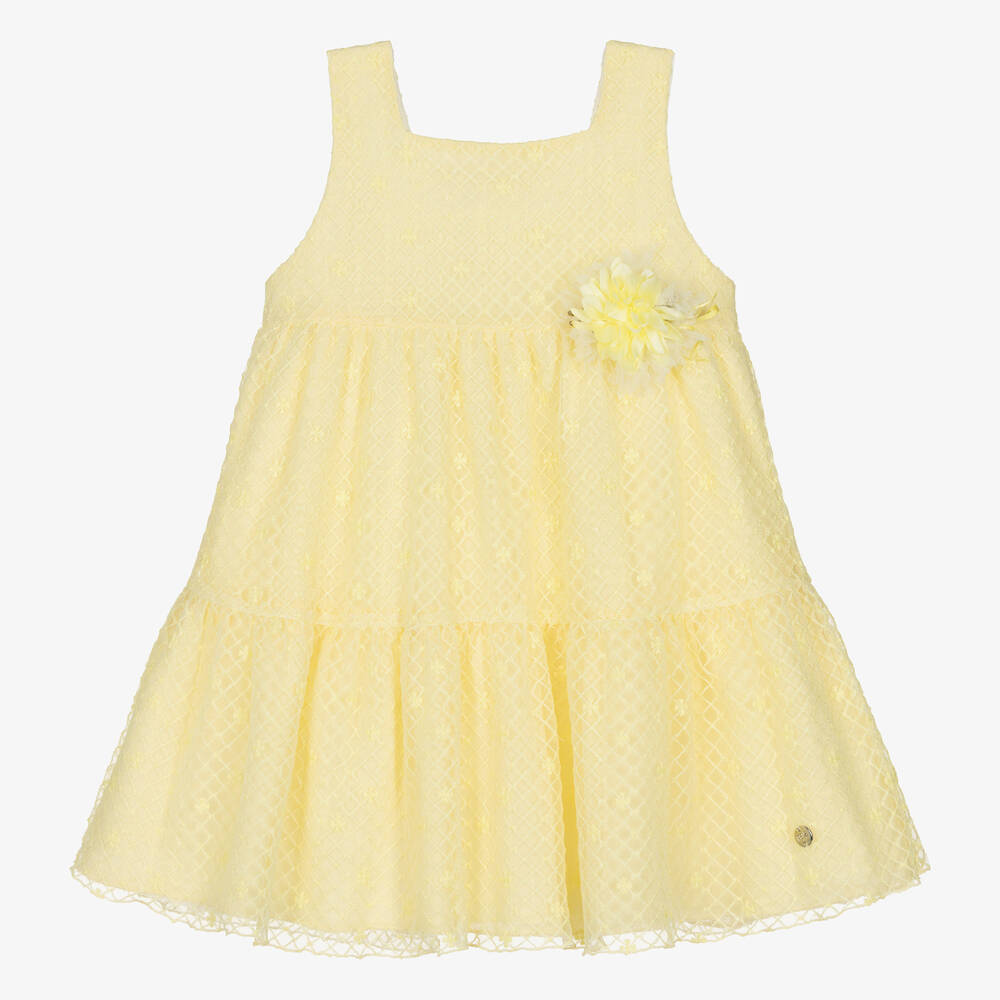 Paz Rodriguez Babies' Girls Yellow Floral Tulle Dress