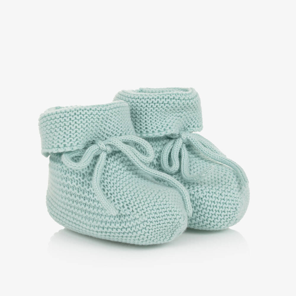 Paz Rodriguez Green Cotton Knit Baby Booties