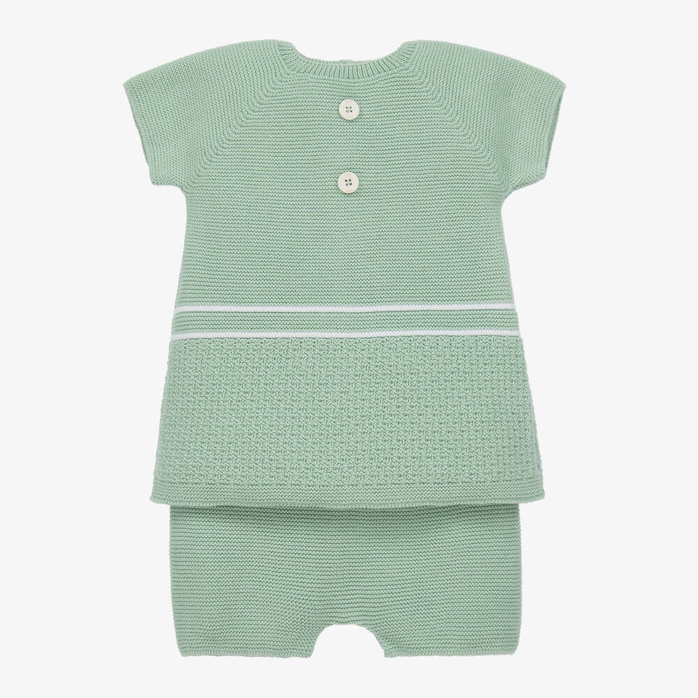 Paz Rodríguez - Green Knitted Cotton Baby Shorts Set | Childrensalon