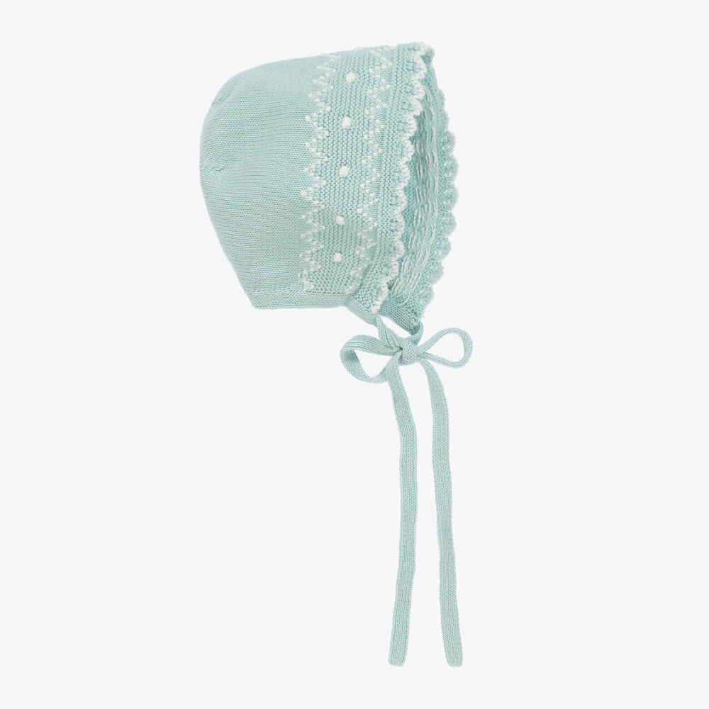 Paz Rodriguez Green Organic Cotton Knit Baby Bonnet