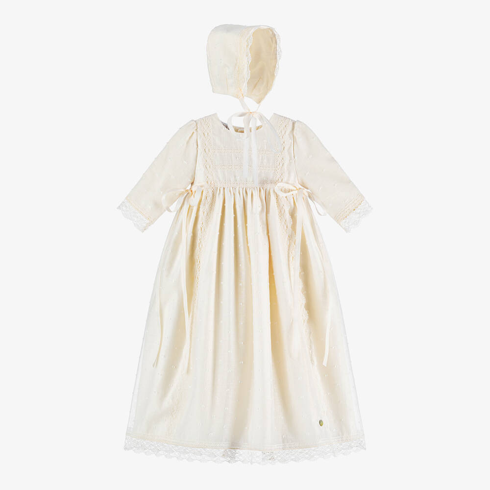 Paz Rodríguez - Кремовое крестильное платье и чепчик | Childrensalon