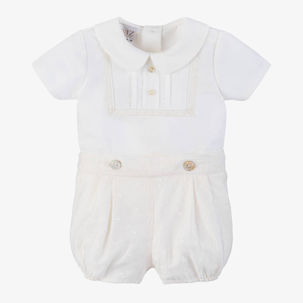 Paz Rodriguez Babies' Ivory Cotton Buster Suit