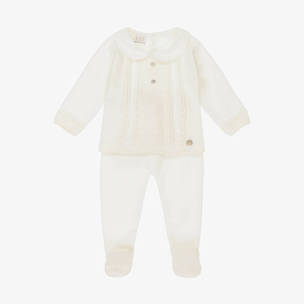 Paz Rodríguez - Ivory Wool 2 Piece Babygrow | Childrensalon