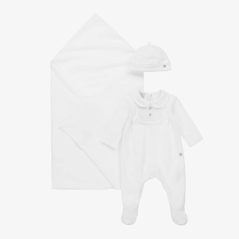 Paz Rodríguez - White Cotton Babysuit Set  | Childrensalon