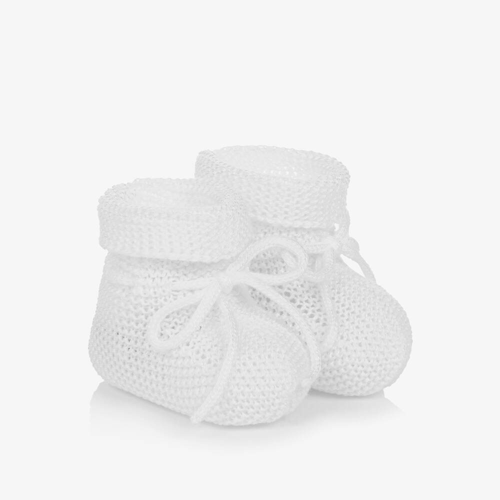Paz Rodriguez White Cotton Knit Baby Booties