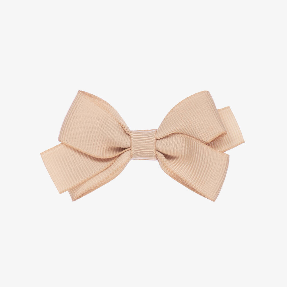 Peach Ribbons - Barrette à nœud beige (7 cm) | Childrensalon