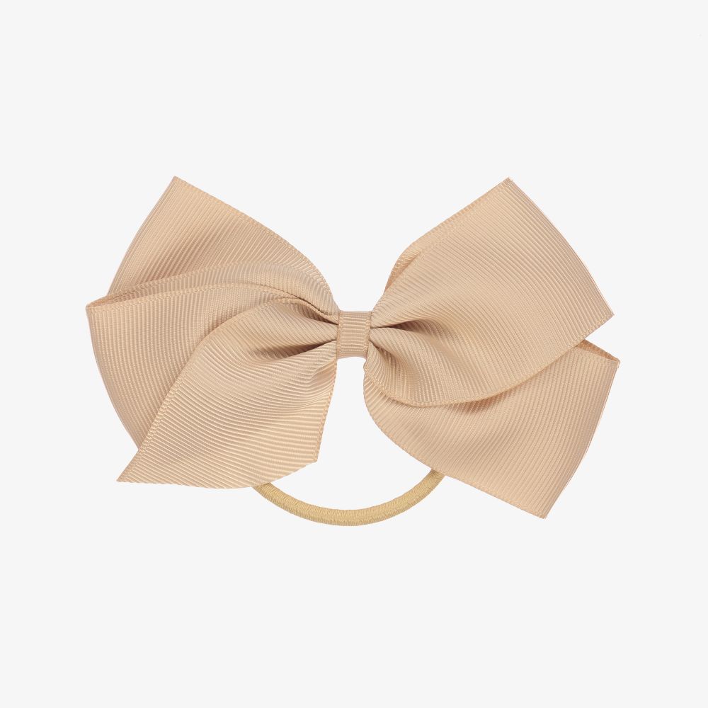 Peach Ribbons - ربطة مطاطية للشعر مزينة بفيونكة لون بيج للبنات (12 سم) | Childrensalon
